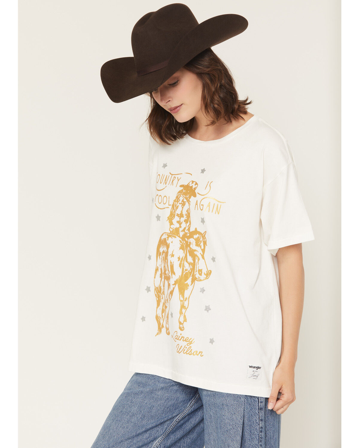 Image #2 - Wrangler X Lainey Wilson Women's Country Cool Again Short Sleeve Oversized Graphic Tee, Brown, hi-res