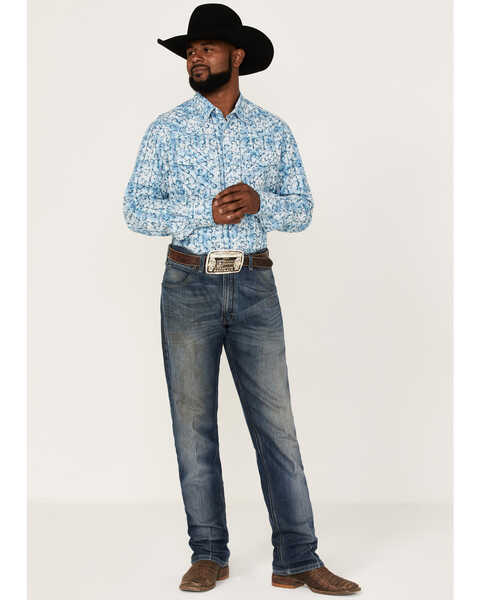 Image #2 - Wrangler Retro Men's Paisley Plaid Print Long Sleeve Snap Western Shirt , Blue, hi-res