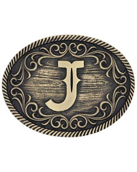 Montana Silversmiths Filigree Initial J Belt Buckle, Bronze, hi-res
