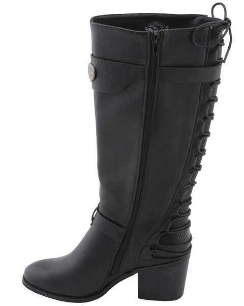 Image #4 - Milwaukee Leather Women's Back End Laced Riding Boots - Round Toe, Black, hi-res