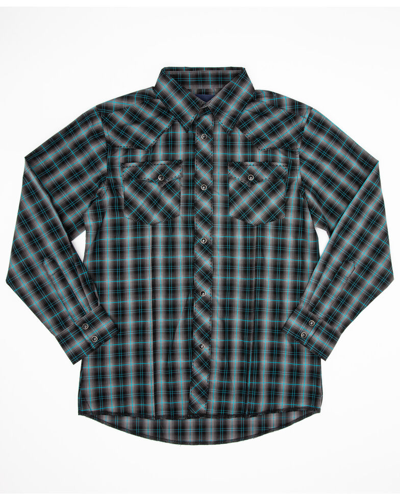 Wrangler Boys' Grey Plaid Long Sleeve Western Shirt , Grey, hi-res
