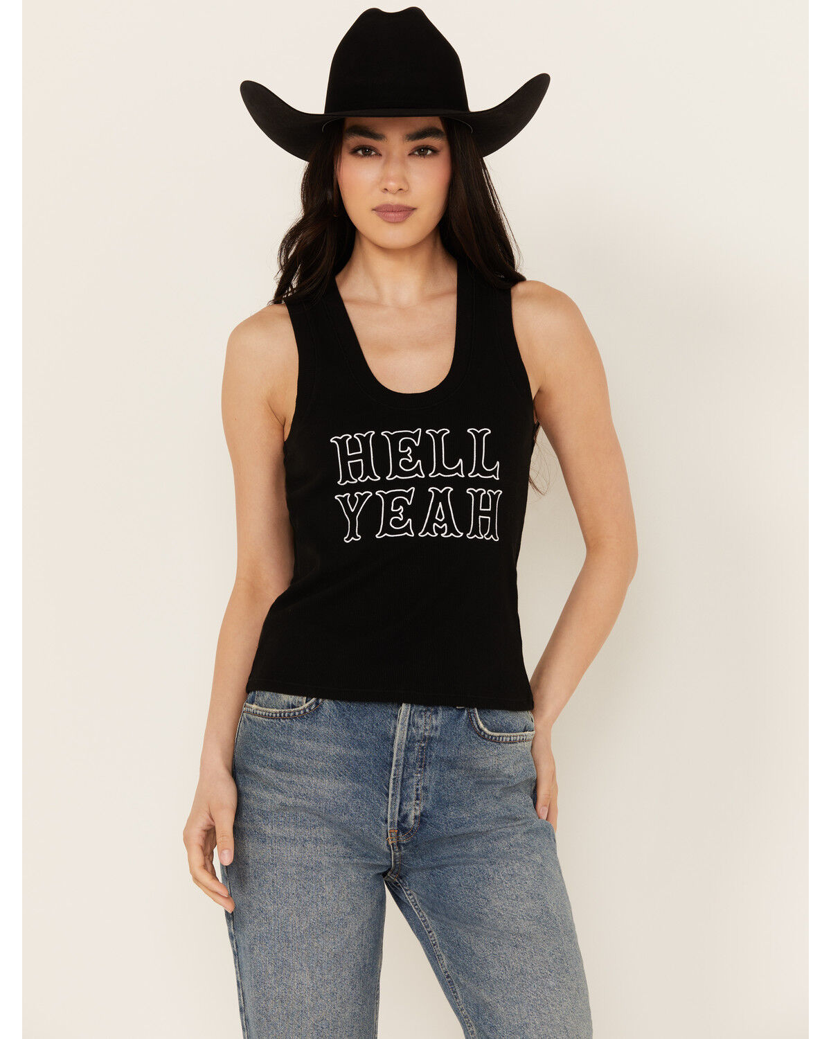 Image #1 - White Crow Women's Hell Yeah Embroidered Graphic Tank, Black, hi-res