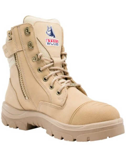 Image #1 - Steel Blue Men's Southern Cross 6" Zip & Lace-Up WP Scuff Work Boot - Steel Toe, Sand, hi-res