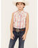 Image #1 - Shyanne Girls' Sleeveless Plaid Print Western Pearl Snap Shirt, Lavender, hi-res