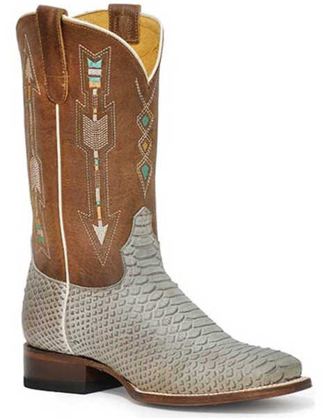 Roper Women's Arrows Python Print Western Boots - Broad Square Toe, Brown, hi-res