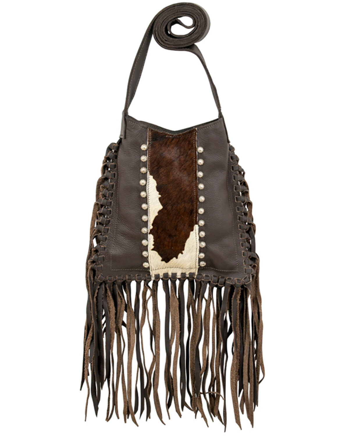 Image #1 - American West Women's Hair-On Fringe Crossbody Messenger, Chocolate, hi-res