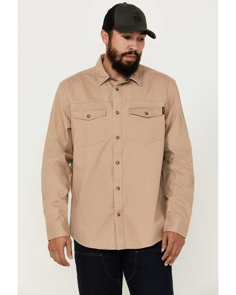 Hawx Men's All Out Woven Solid Long Sleeve Snap Work Shirt - Tall , Khaki, hi-res