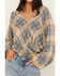 Image #3 - Cleo + Wolf Women's Plaid Print Blouson Crossover Top, Wheat, hi-res