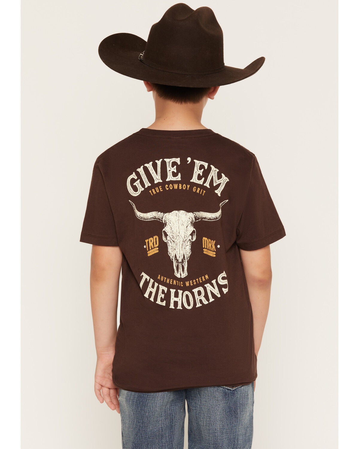 Cody James Boys' Give 'Em Horns Short Sleeve Graphic T-Shirt, Dark Brown, hi-res