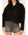 Image #3 - Blue B Women's Back Chain Fringe Cropped Denim Jacket, Black, hi-res