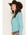 Rough Stock by Panhandle Women's Dobby Striped Long Sleeve Pearl Snap Western Shirt, Turquoise, hi-res