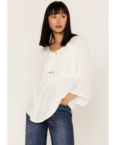 Image #1 - Cotton & Rye Women's Long Puff Sleeve Top, White, hi-res