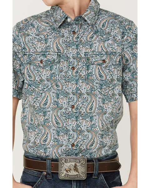Image #3 - Cody James Boys' Paisley Print Short Sleeve Western Shirt, Blue, hi-res