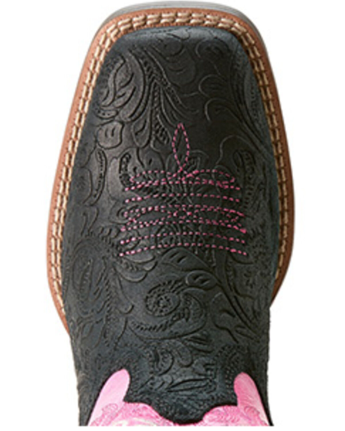 Image #4 - Ariat Girls' Outrider Floral Embossed Western Boots - Broad Square Toe, Black, hi-res