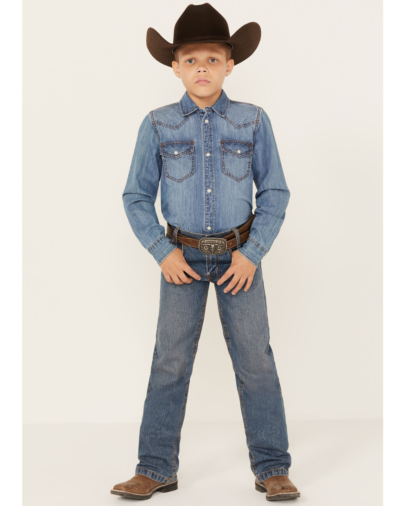 Image #1 - Cinch Boys' White Label Slim Straight Denim Jeans, Denim, hi-res