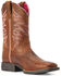 Image #1 - Ariat Girls' Firecatcher Rowdy Western Boots - Broad Square Toe, Brown, hi-res