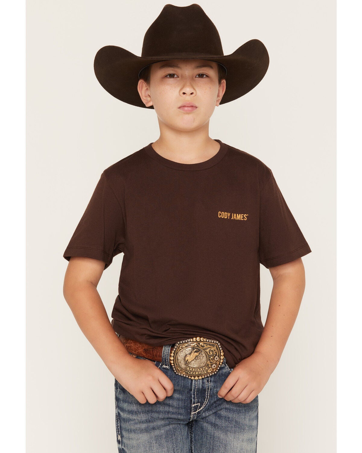 Image #2 - Cody James Boys' Give 'Em Horns Short Sleeve Graphic T-Shirt, Dark Brown, hi-res