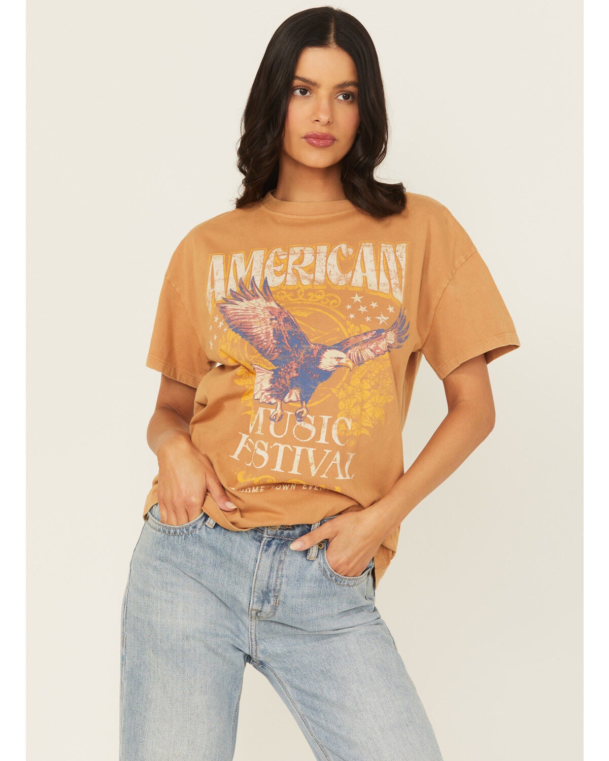 Image #1 - Cleo + Wolf Women's Emerson Eagle Short Sleeve Graphic Tee, Lt Brown, hi-res
