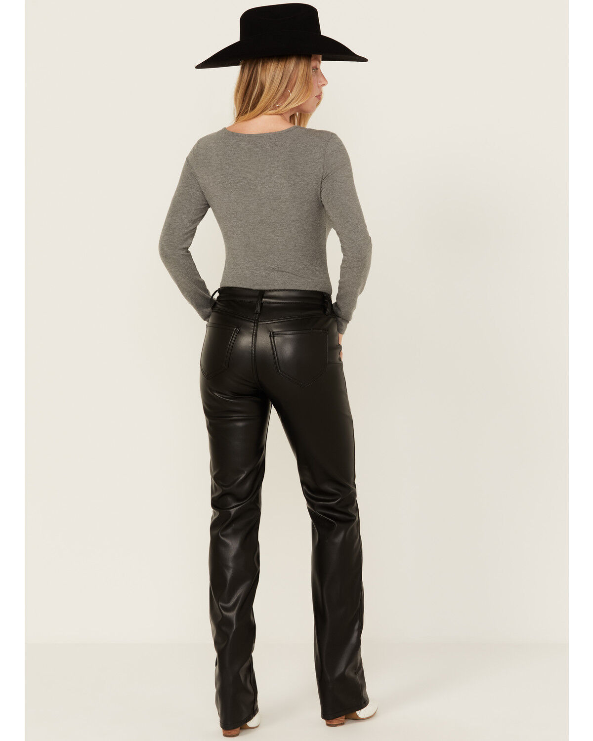 Image #3 - Rock & Roll Denim Women's High Rise Faux Leather Bargain Modest Bootcut Pants, Black, hi-res