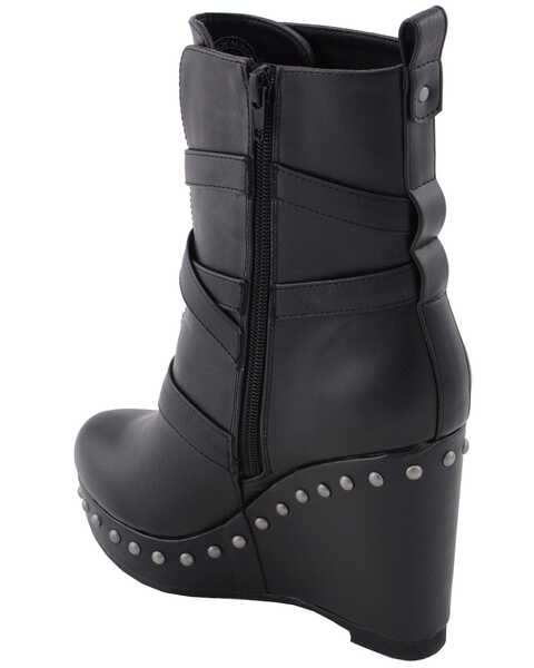 Image #8 - Milwaukee Leather Women's Triple Strap Wedge Boots - Round Toe, Black, hi-res