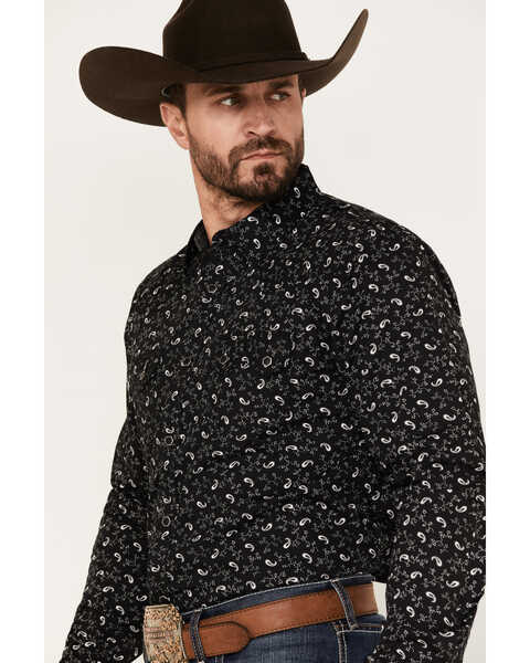 Image #2 - Moonshine Spirit Men's Electric Paisley Print Long Sleeve Snap Western Shirt, Black, hi-res