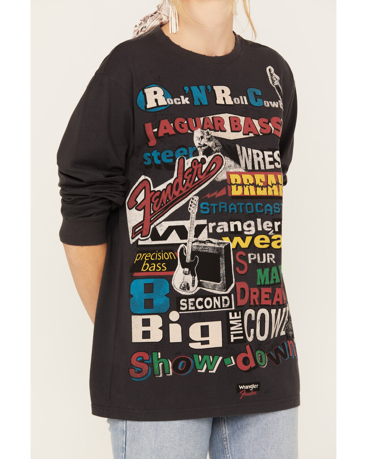 Image #3 - Wrangler X Fender Women's Collage Graphic Sweatshirt, Black, hi-res