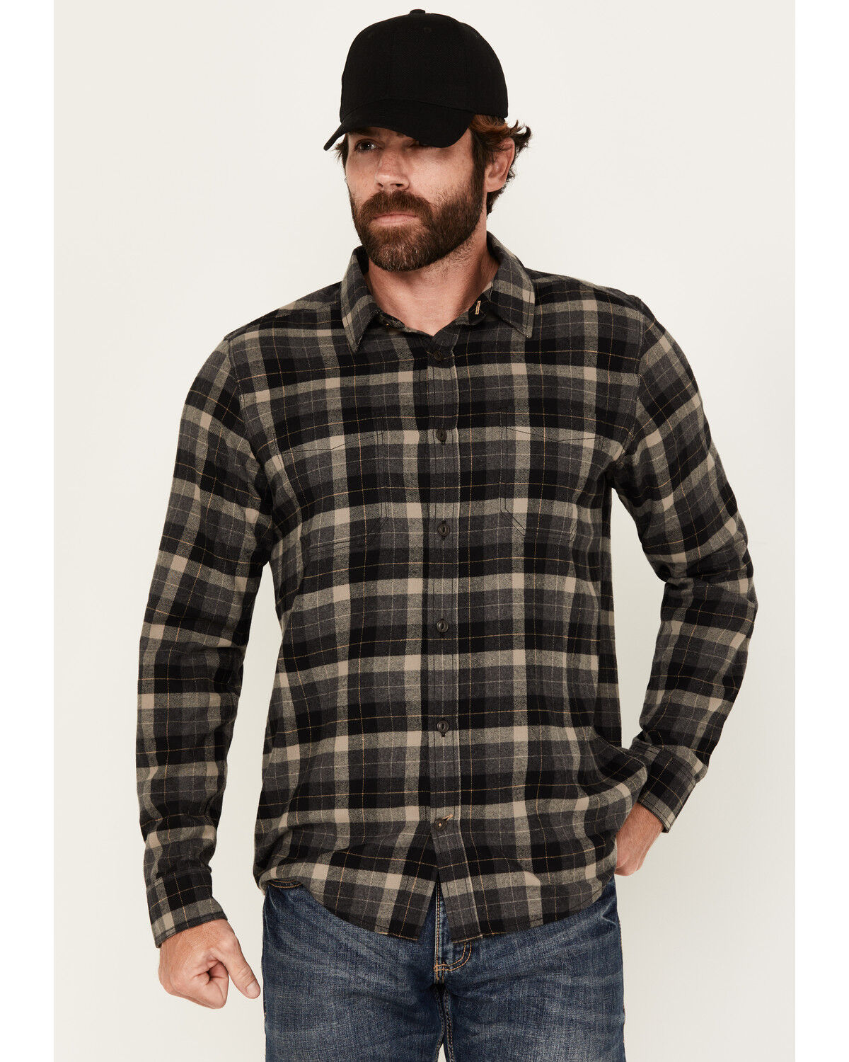 Image #1 - Brothers and Sons Men's Swede Plaid Print Long Sleeve Button-Down Western Shirt, Black, hi-res