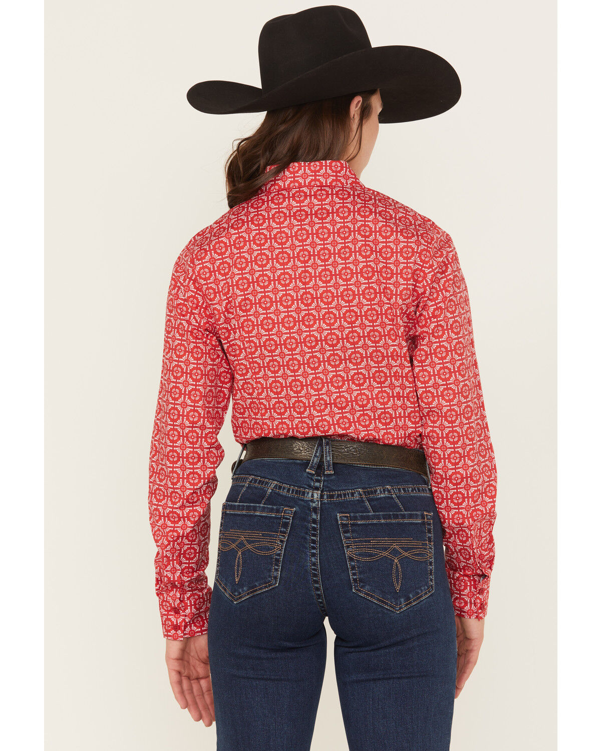Image #4 - Cinch Women's Geo Print Long Sleeve Button-Down Stretch Western Shirt, Red, hi-res