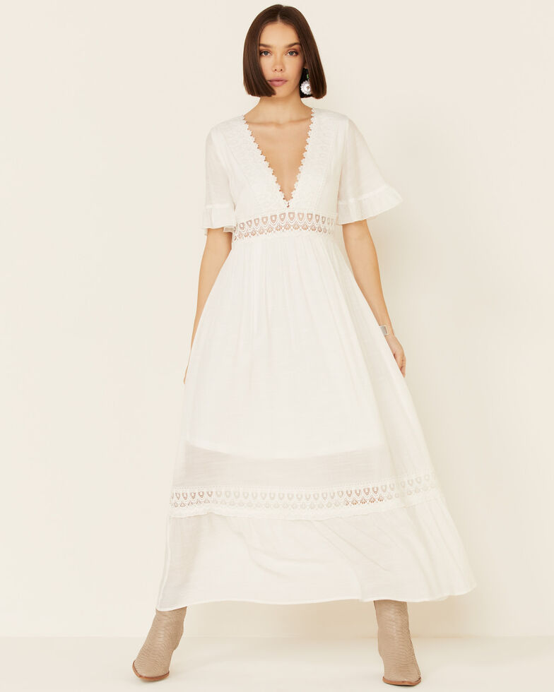 Wishlist Women's Crochet Trim Maxi Dress, Ivory, hi-res