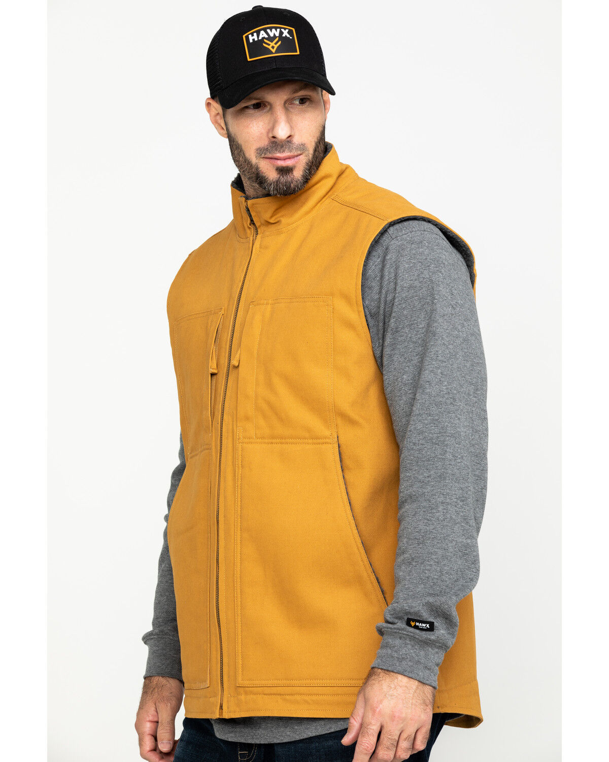 Image #3 - Hawx Men's Khaki Canvas Sherpa Lined Work Vest, Brown, hi-res