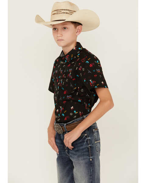 Image #2 - Cody James Boys' Sheriff Conversation Print Short Sleeve Snap Western Shirt  , Black, hi-res