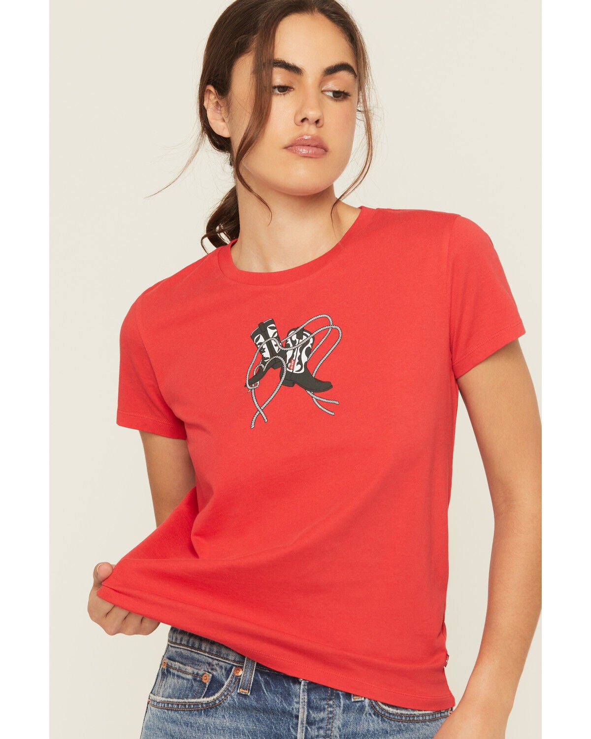 Image #2 - Levi's Women's Cowboy Short Sleeve Graphic Tee, Red, hi-res