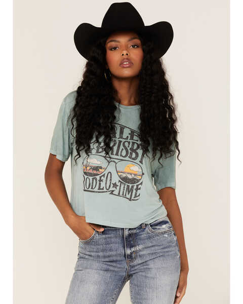 Image #1 - Rock & Roll Denim Women's Dale Brisby Rodeo Time Sunglass Graphic Tee, Teal, hi-res