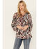 Image #1 - Shyanne Women's Printed Rayon Dobby Peasant Blouse , Maroon, hi-res
