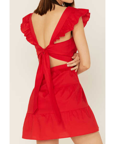 Show Me Your Mumu Women's Open-Back Bow Tie Tiered Mini Dress, Red, hi-res