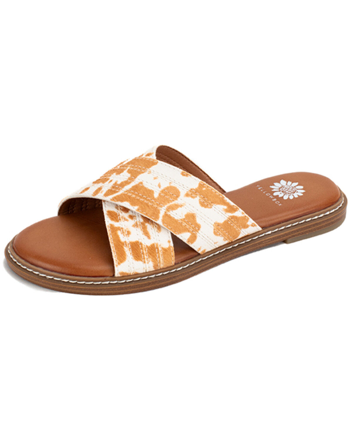 Image #1 - Yellow Bow Women's Linta Crossband Slide Sandals, Cream/brown, hi-res