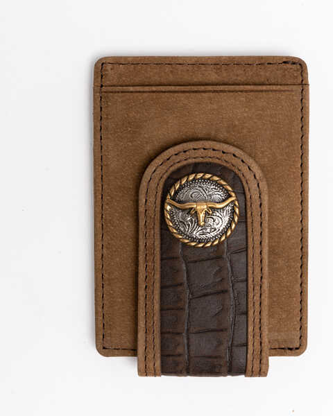 Image #1 - Cody James Men's Croc Embossed Money Clip Leather Wallet , Brown, hi-res
