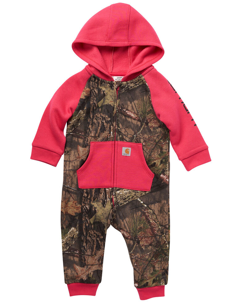 Carhartt Infant Girls' Red Camo Long Sleeve Hooded Onesie, Camouflage, hi-res