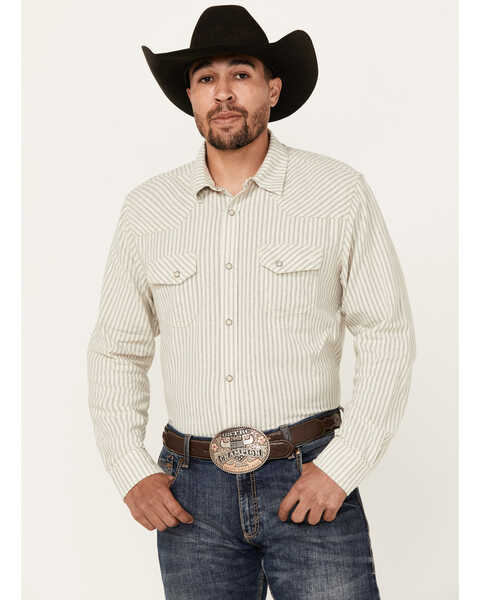 Image #1 - Blue Ranchwear Men's Boone Striped Long Sleeve Snap Shirt, Tan, hi-res