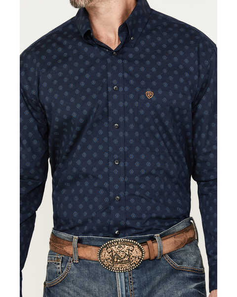 Image #3 - Rock & Roll Denim Men's Vintage 46 Geo Print Long Sleeve Button-Down Western Shirt, Dark Blue, hi-res