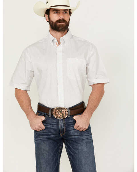 Image #1 - George Strait by Wrangler Men's Geo Print Short Sleeve Button-Down Western Shirt, White, hi-res