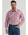 Image #1 - Wrangler Men's PBR Logo Plaid Print Long Sleeve Snap Western Shirt , Red, hi-res