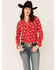 RRR Women's Red Bucking Horse Print Western Snap Shirt, Red, hi-res