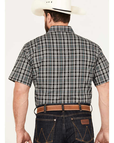 Image #4 - Wrangler Men's Wrinkle Resist Plaid Print Short Sleeve Pearl Snap Western Shirt, Black, hi-res
