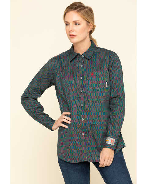 Image #1 - Ariat Women's Boot Barn Exclusive FR Sierra Work Shirt , Blue, hi-res