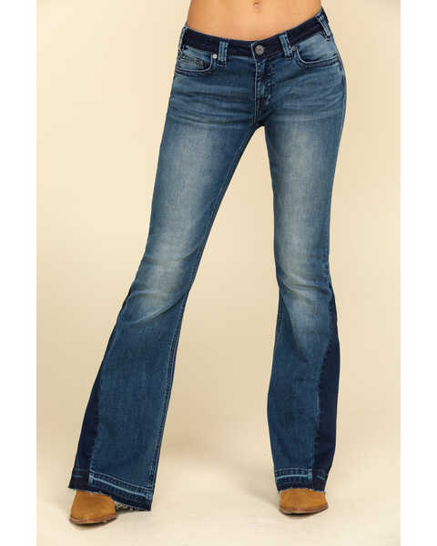 Image #2 - Rock & Roll Denim Women's Medium Dark Flare Jeans , Blue, hi-res