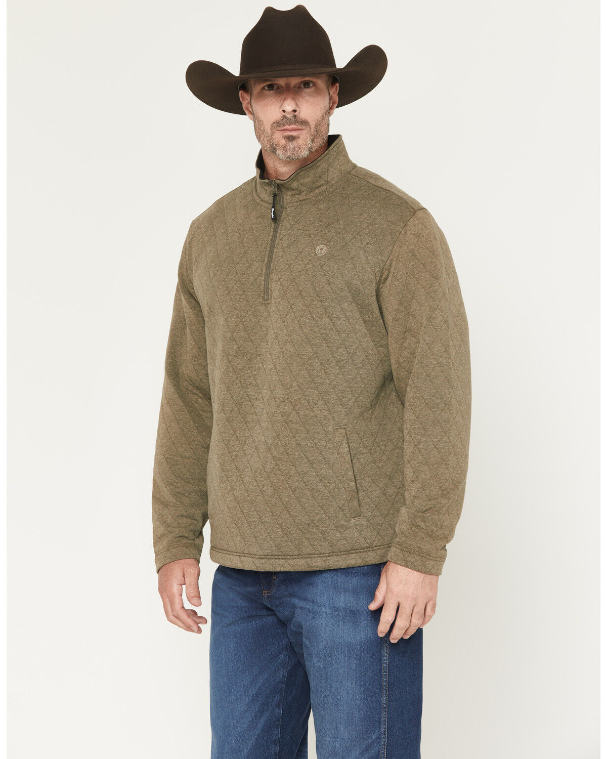 Image #2 - George Strait by Wrangler Men's Solid 1/4 Zip Pullover, Olive, hi-res