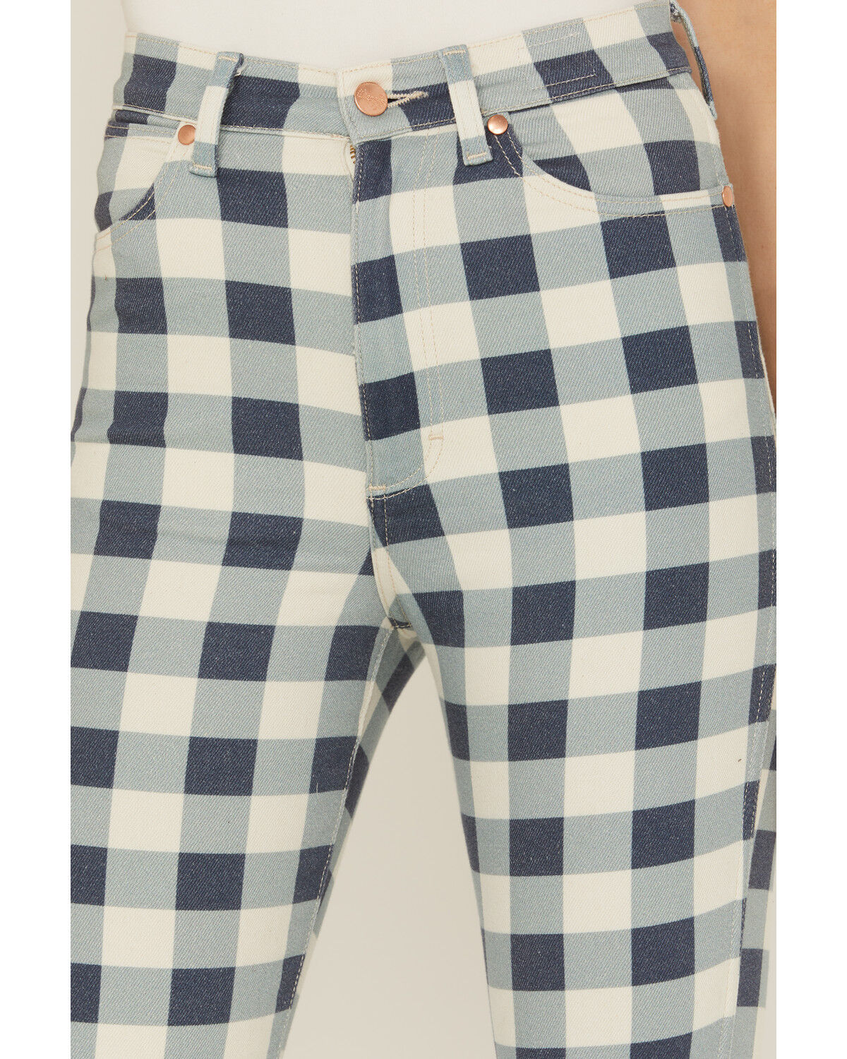 Image #2 - Wrangler Women's Checkered Flare Jeans, Blue, hi-res