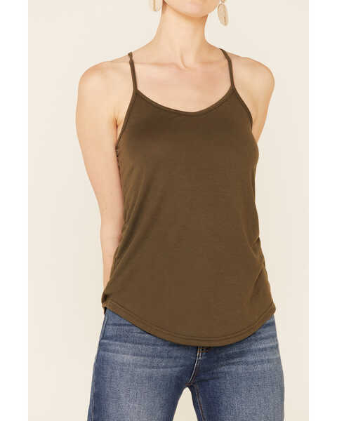 Image #3 - Angie Women's Solid Green Halter Tank Top  , Green, hi-res