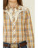 Image #3 - Roper Girls' Plaid Print Fancy Applique Yoke Long Sleeve Pearl Snap Western Shirt , Mustard, hi-res